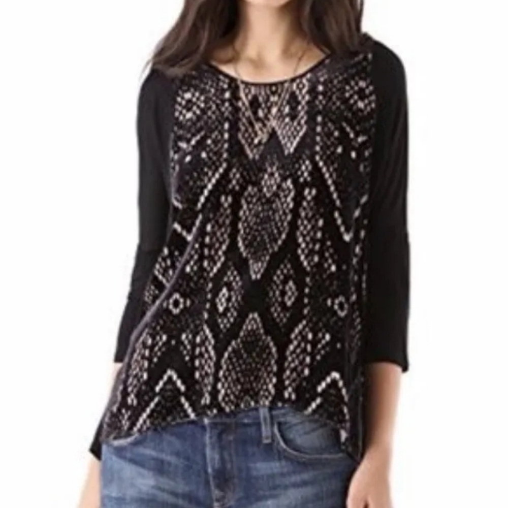 Rebecca Taylor Blouse Sz.0 Black Pink Velvet Top Snake Print Silk Blend